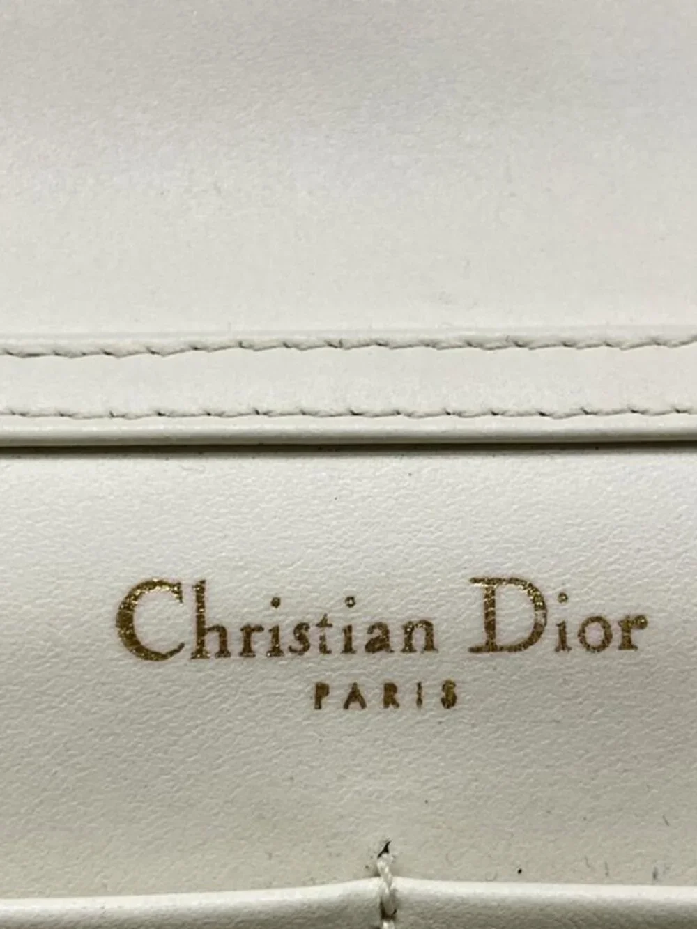 Dior Wallet White Chain Gold Studs Leather